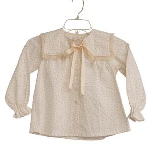Sal & Pimenta 4T Cream Acorn Print Lace Coquette CottageCore Vintage Prairie Bow
